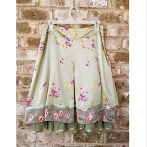 Kenzie  SZ 8 Green Silk Skirt Layered Lined Boho